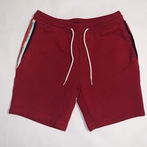 Tommy Hilfiger Men's Red Drawstring Shorts Small Logo Tape Trim Casual Cotton